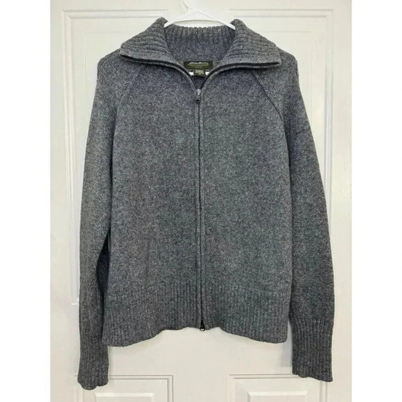 EDDIE BAUER Womens Gray Merino Wool Blend Turtle Neck Fisherman Cardigan 2zip XL - Picture 4 of 9